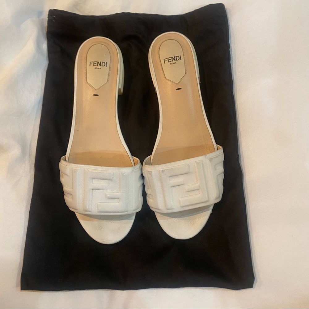 Fendi White Slide Sandals